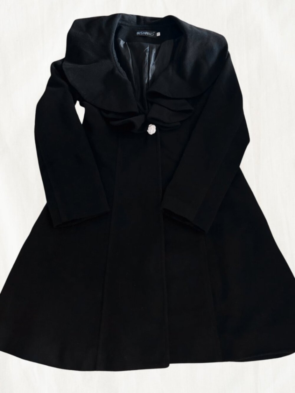 Aishang Coat with Ruffled Solar and Rose Button (No Pockets)